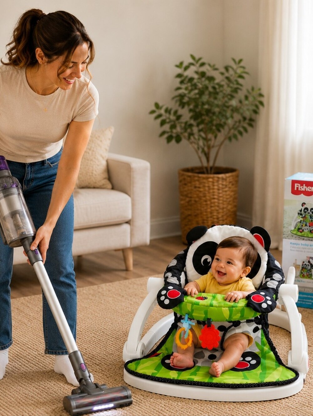 Fisher-Price Sit-Me-Up Floor Seat Panda Baby Chair Infant Support Seat